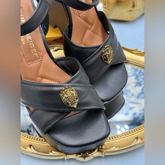 🆕 KURT GEIGER LONDON 🧿 NWOB Kensington Leather Wedge Sandal, Black - Sz 37 US7 - Picture 8 of 15